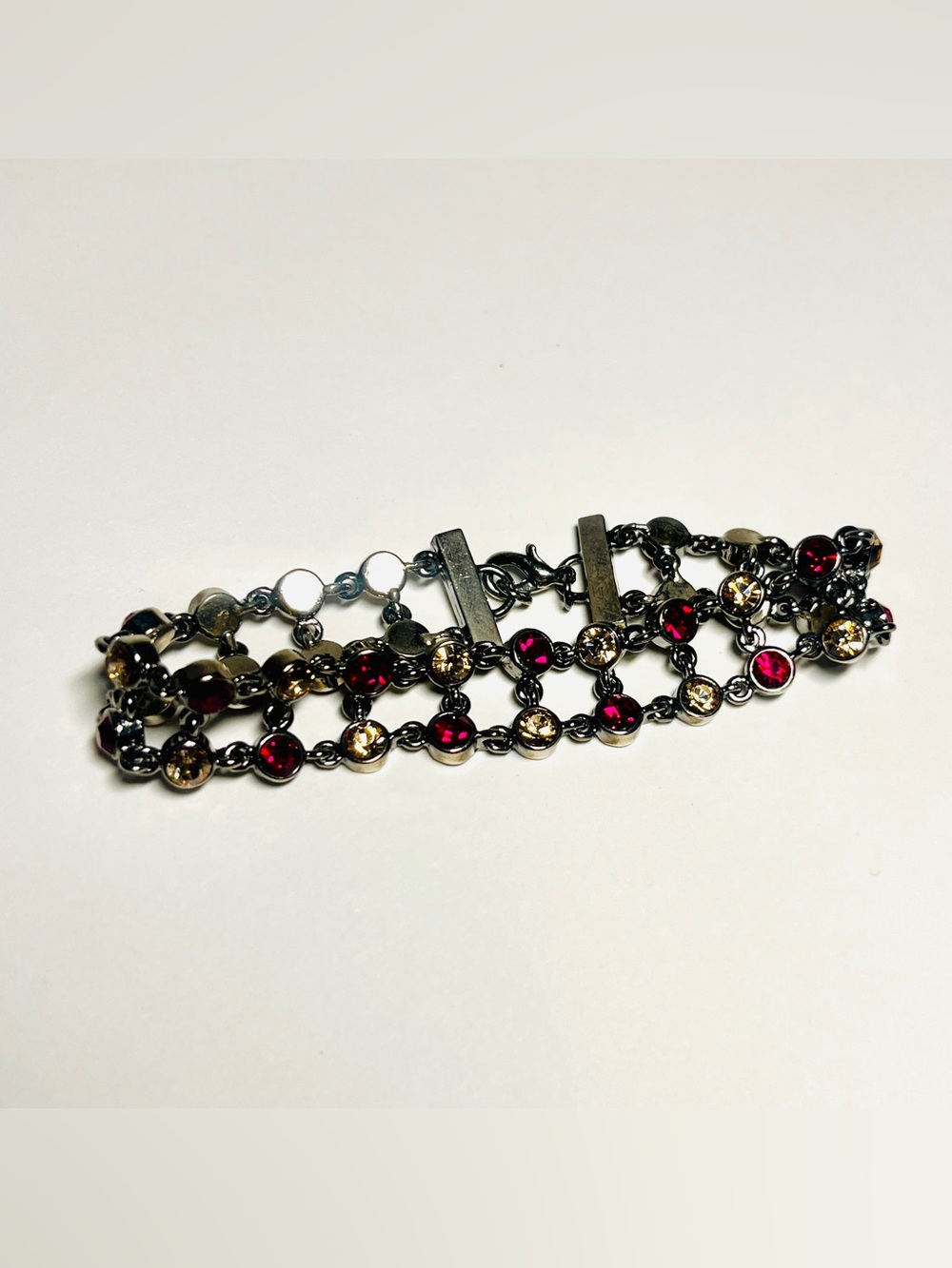 Givenchy Bracelet Ruby- & Champagne-Toned Rhinestone Bracelet, Gunmetal Chain
